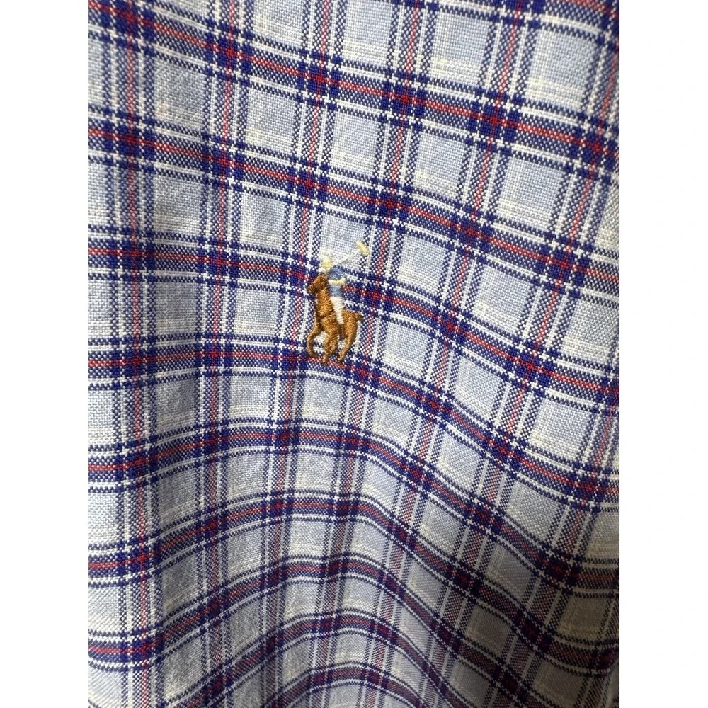 Polo Ralph Lauren Mens Blue Plaid Short Sleeve Button Down Sport Shirt Large L